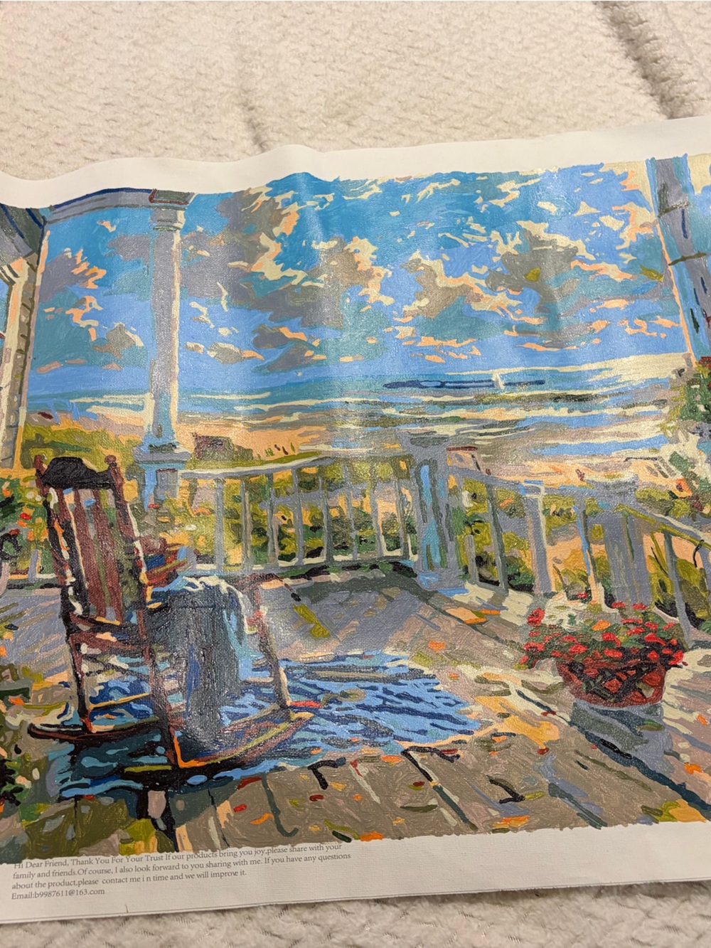Coastal Porch Wall Art Print in Blue and Cream